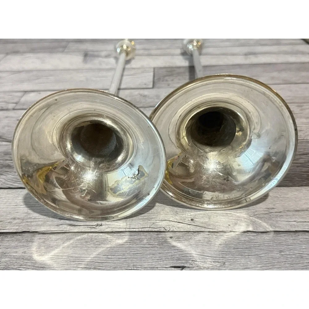 Vintage Silver Plated Candlestick Holders Set  2 Mid Century Modern Trumpet 12